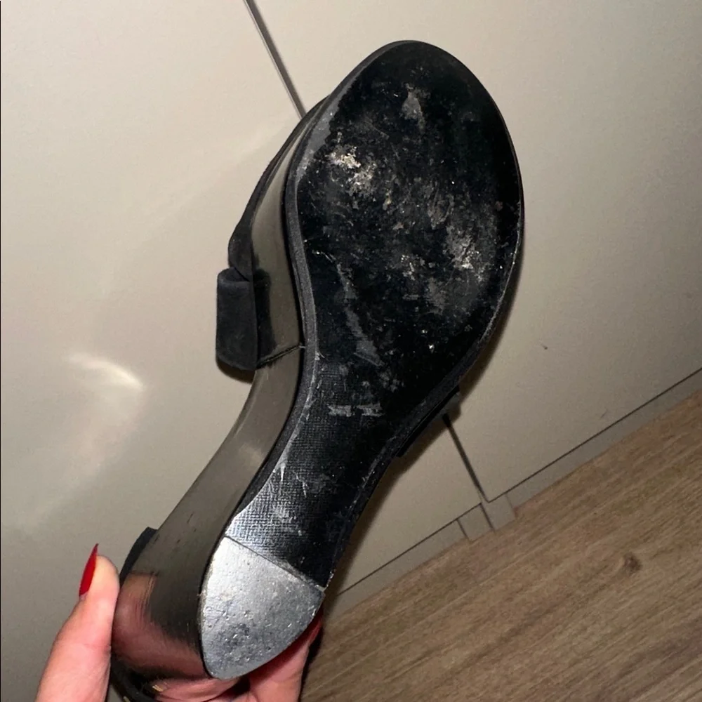 Robert Clergerie Black Suede Peep Toe Wedges Size 37